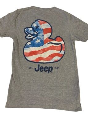 Jeep Adult XS Heather Gray T Shirt with American Flag Duck Graphic